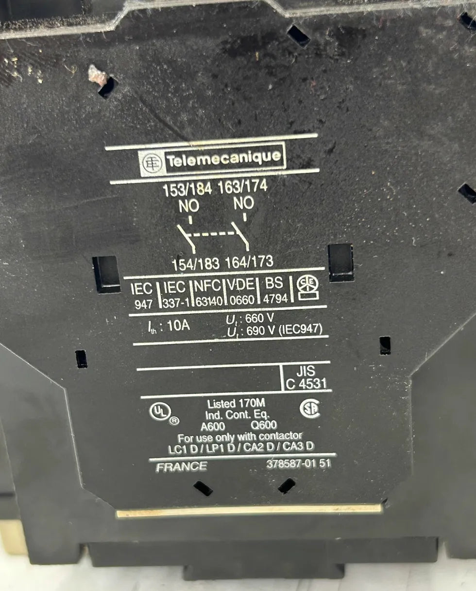 Telemecanique (Schneider Electric) Motor Starter Contactor Assembly LC1D80 / LX1D6L6 / LA1DN / LR2 D3357