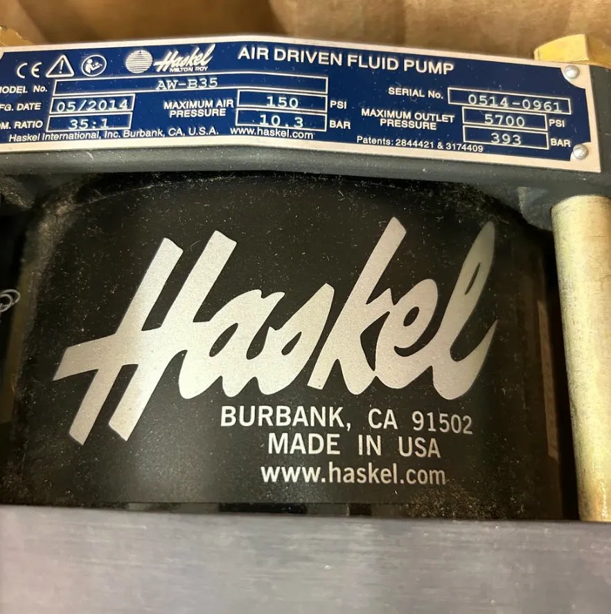 Haskel Air Driven Fluid Pump AW-B35 1/2 in. NPT 150 PSI Inlet / 5700 PSI Outlet