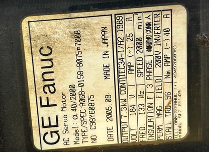 GE Fanuc AC Servo Motor A06B-0158-B075#7008 - 6 kW 2000 RPM