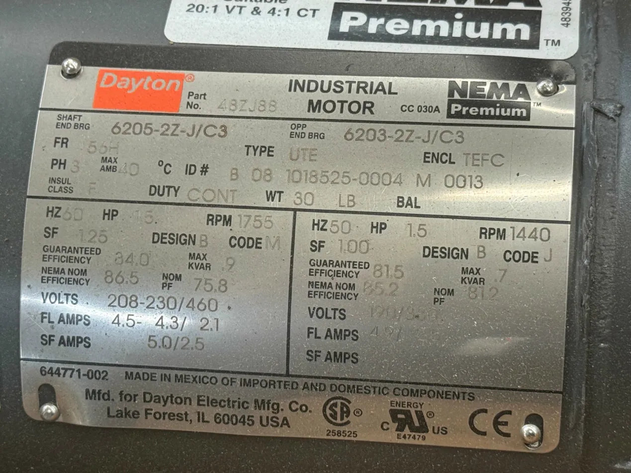 Dayton AC Motor 48ZJ88 - 2 HP 1800 RPM