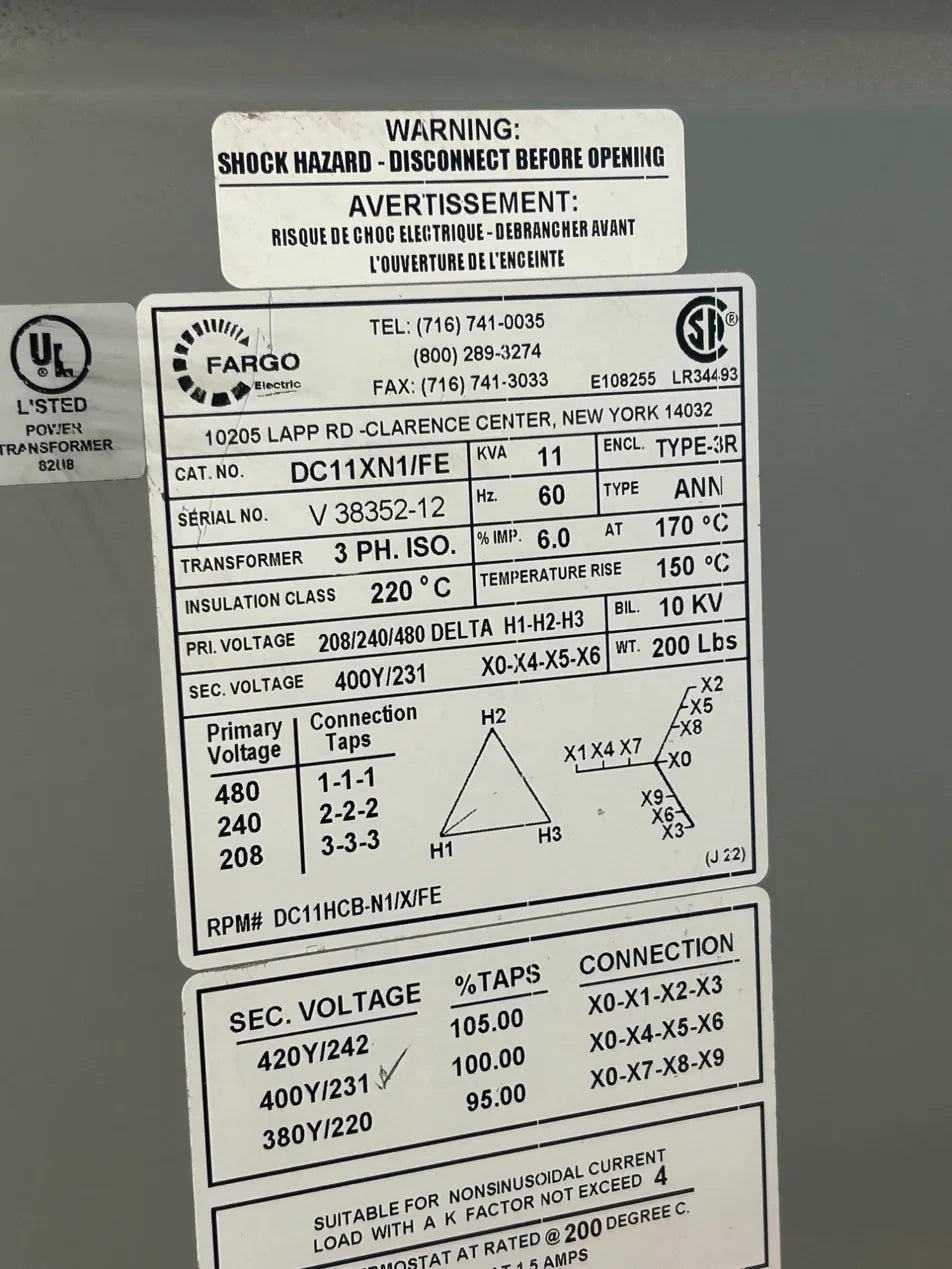 Fargo Electric Drive Isolation Transformer DC11XN1/FE