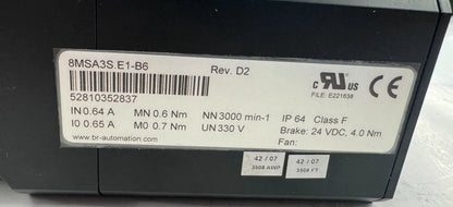 B&R Automation Servo Motor 8MSA4L.E1-68 - Variable 4500 RPM m01172