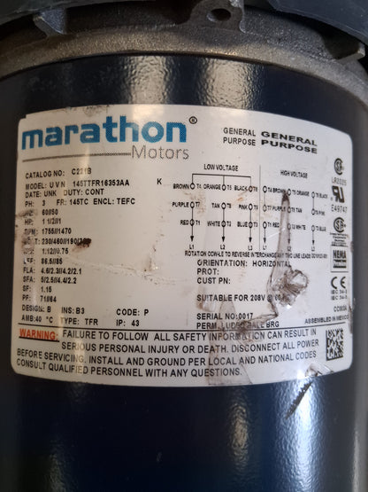 Marathon Motors General Purpose Motor C221B (145TTFR16353AA) - Variable 1800 RPM