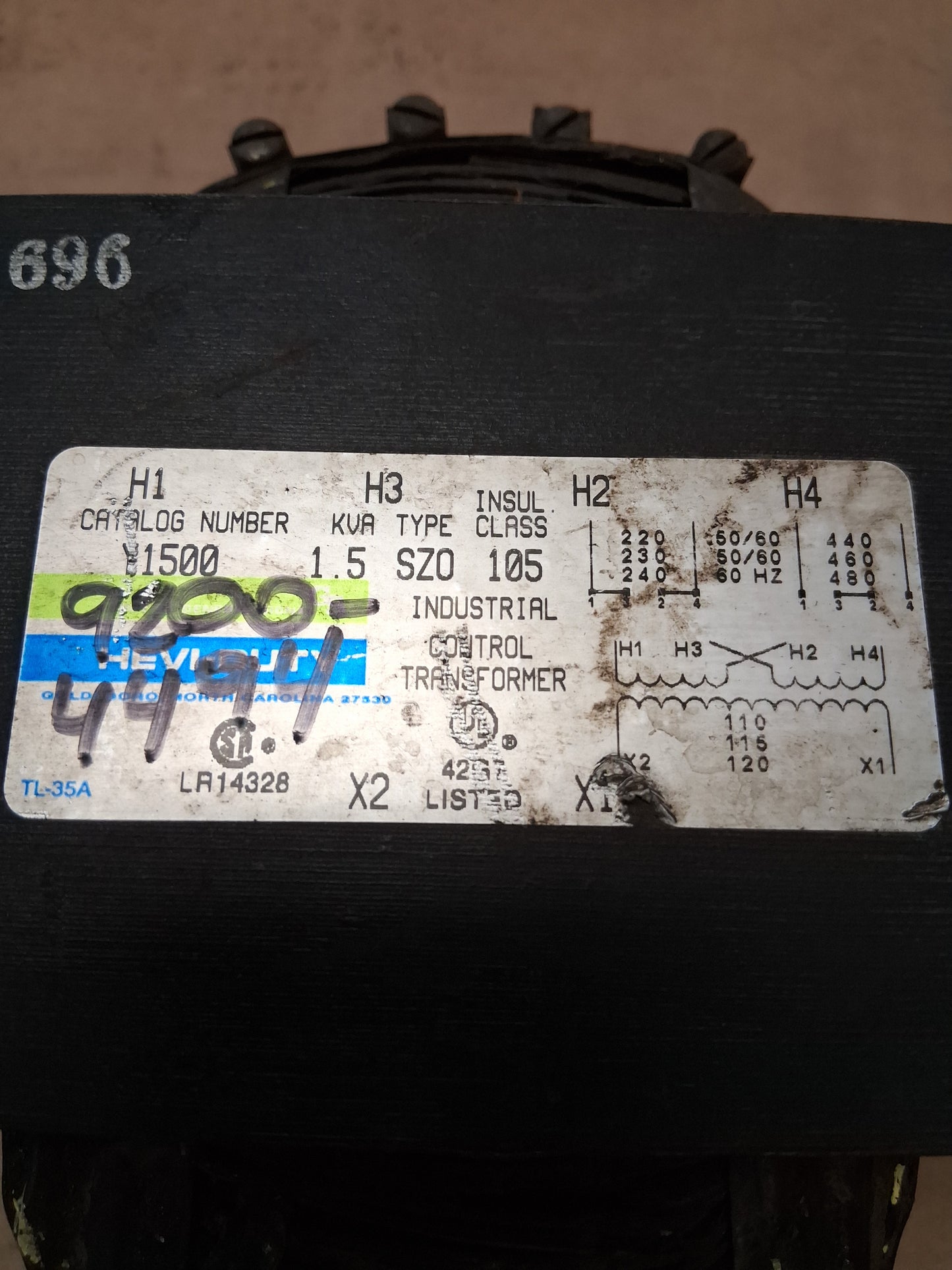 Hevi-Duty Industrial Control Transformer Y1500
