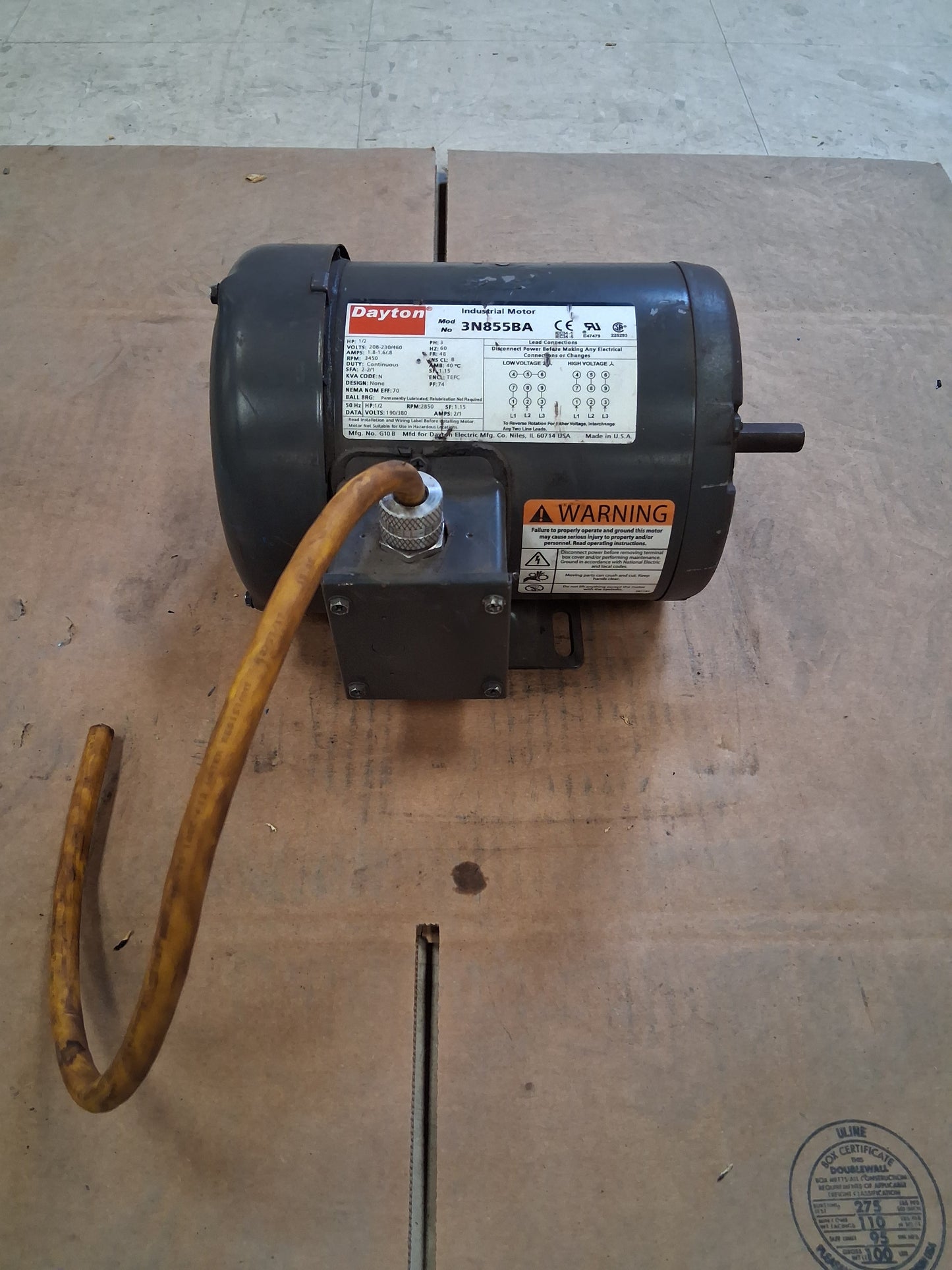 Dayton Industrial Motor 3N855BA - 1 HP 3600 RPM
