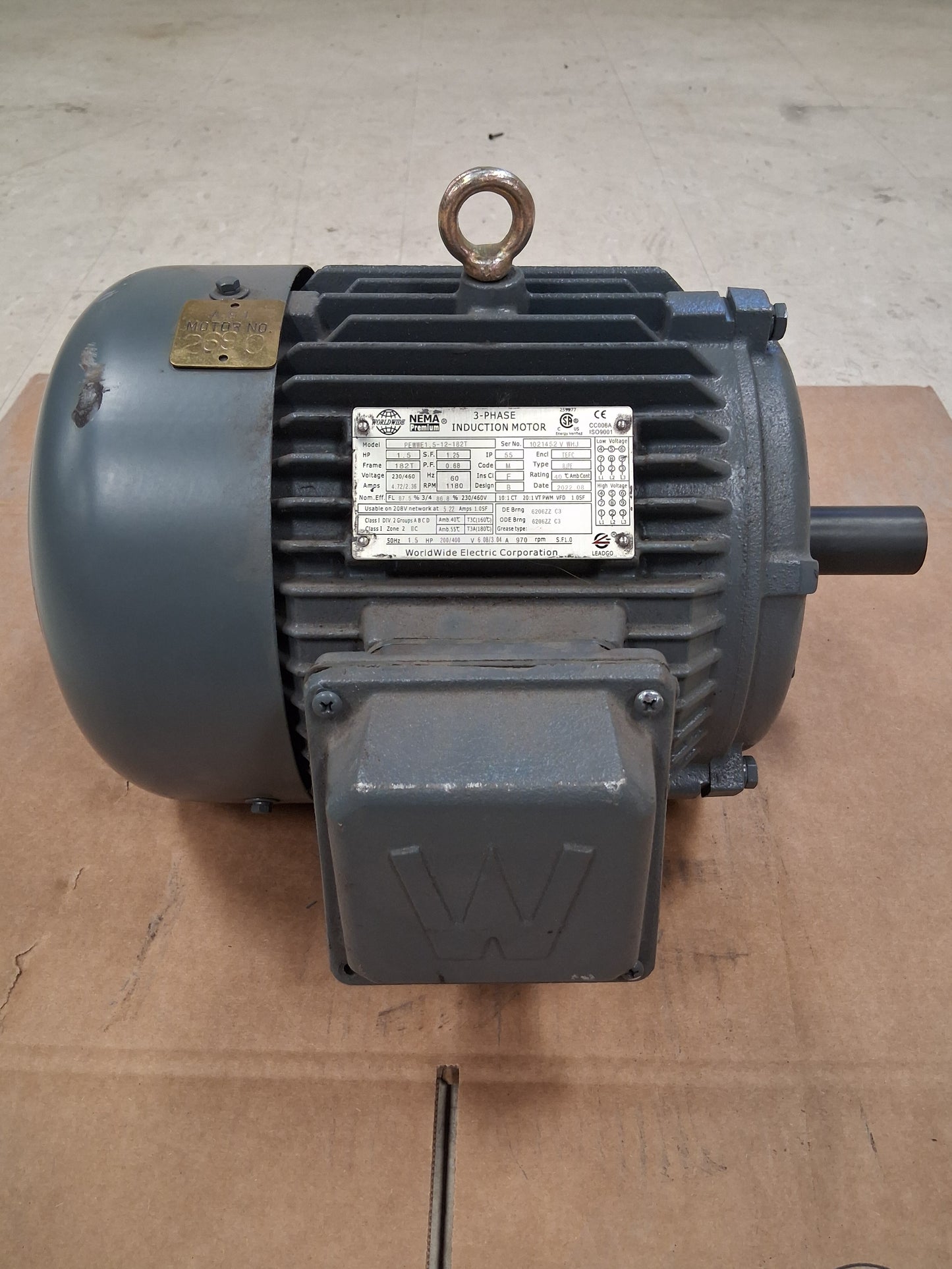 WorldWide Electric Corporation 3 Phase Induction Motor PEWWE1.5-12-182T - 2 HP 1200 RPM