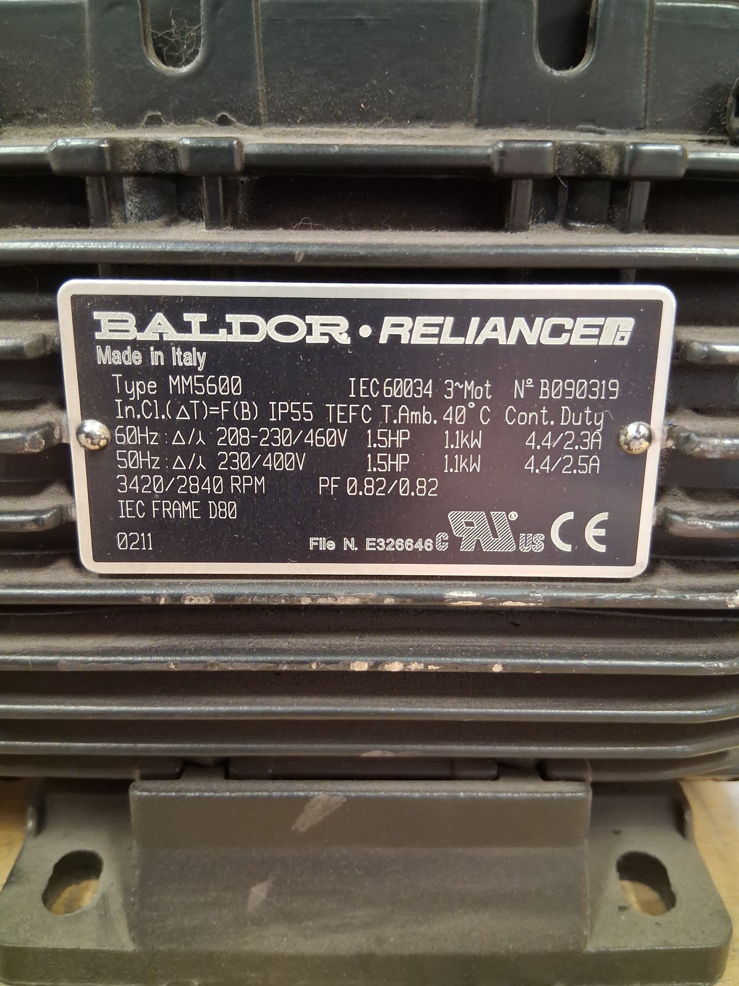 Baldor Reliance IEC Three Phase AC Motor MM5600 - 2 HP 3600 RPM