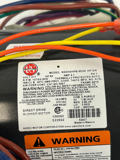 US Motors (Nidec Motor Corporation) AC Motor K55HXHPB-9534 - 1 HP 1200 RPM