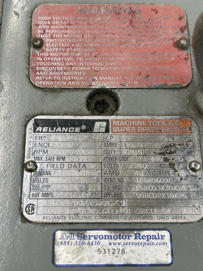Reliance Electric DC Motor 8810ATZ - 30 HP, 240 Volts, 110 Amps, 1150/3450 RPM