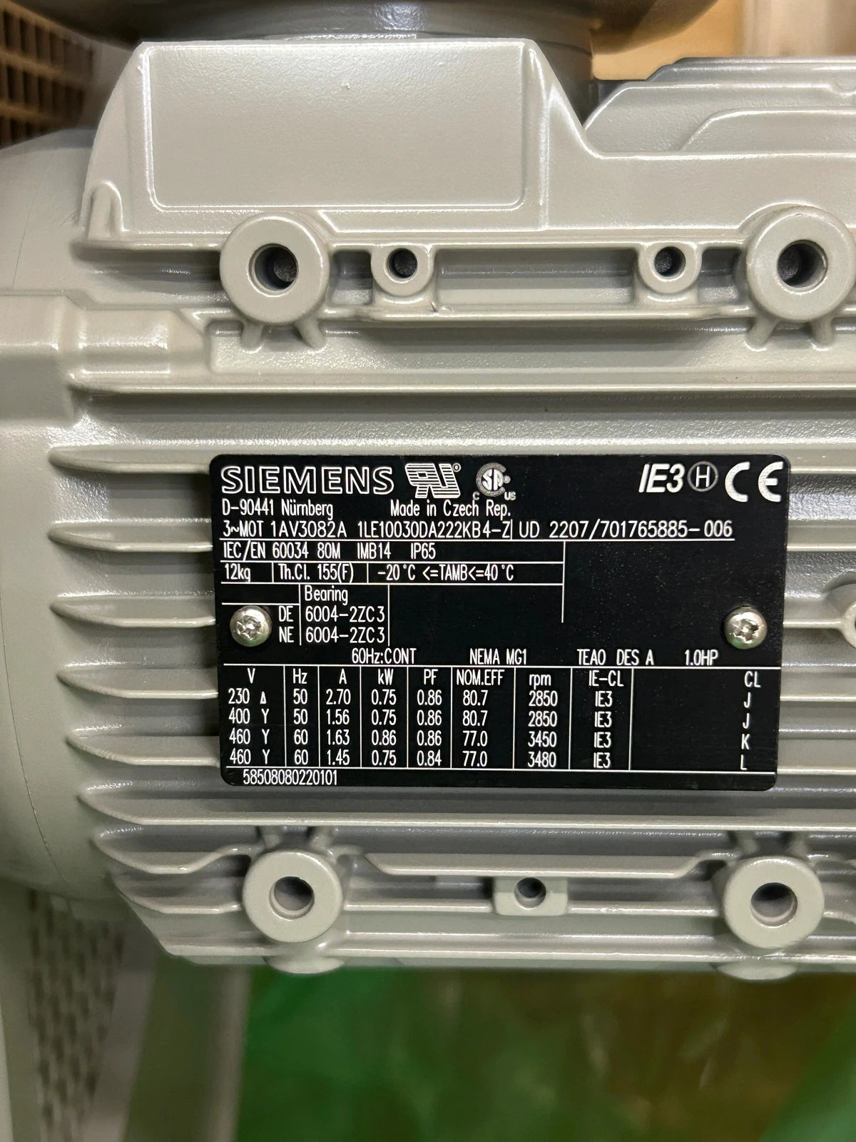 Siemens AC Induction Motor 1LE15233AB490FB4-Z - 200 HP 1800 RPM