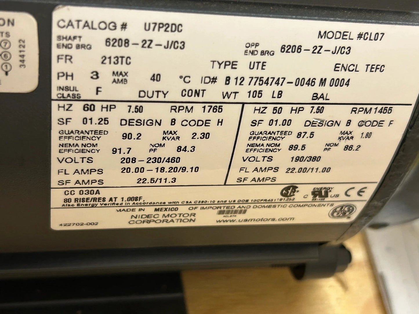 Nidec Motor Corporation AC Motor CL07 - 7 HP 1800 RPM